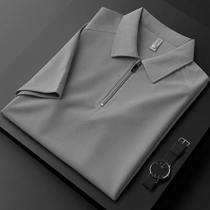 Men’s Textured Half-Zip Polo Shirt – Lightweight Short Sleeve Tee
