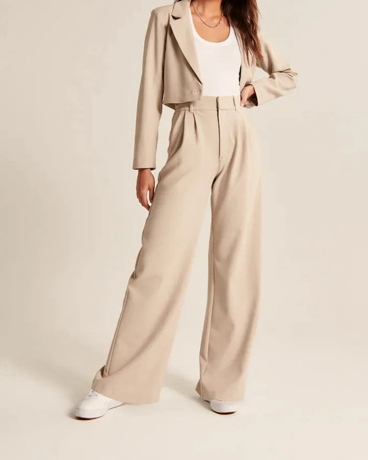 Women’s High Waist Wide-Leg Trousers with Pockets – Elegant Straight-Cut Casual Pants