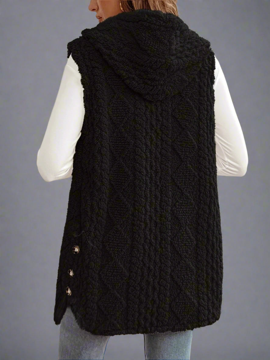 Elegant Diamond-Textured Sleeveless Plush Wool Coat for Women