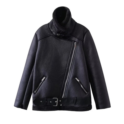 Women’s Faux Leather Lamb Fur Lined Jacket