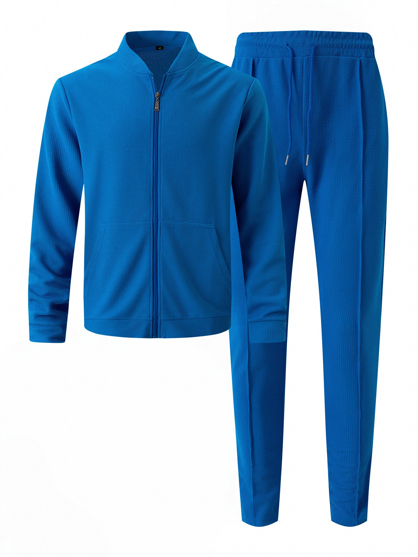 Men’s Waffle Texture Zip-Up Tracksuit – 2-Piece Casual Jacket & Pants Set