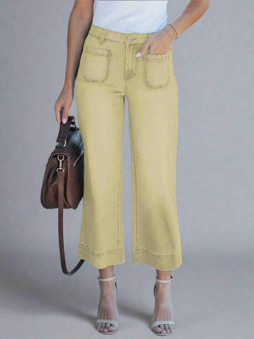 High Waist Wide-Leg Cropped Jeans for Women
