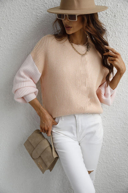 Colorblock Oversized Knit Sweater – Cozy & Stylish