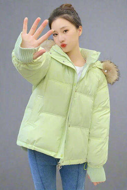 Thermal Quilted Hooded Jacket with Faux Fur Collar