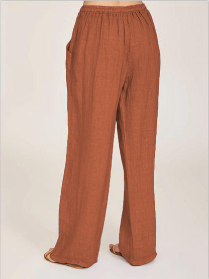 Women’s Summer Linen-Blend Drawstring Trousers with Pockets