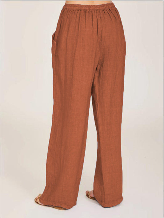Women’s Summer Linen-Blend Drawstring Trousers with Pockets