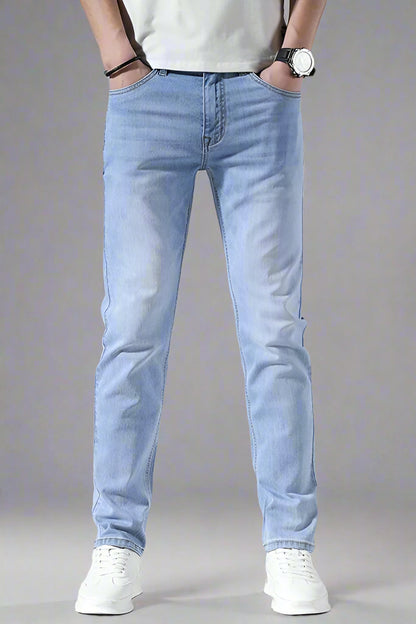 Men’s Retro Loose-Fit Jeans – Lightweight Tapered Summer Denim