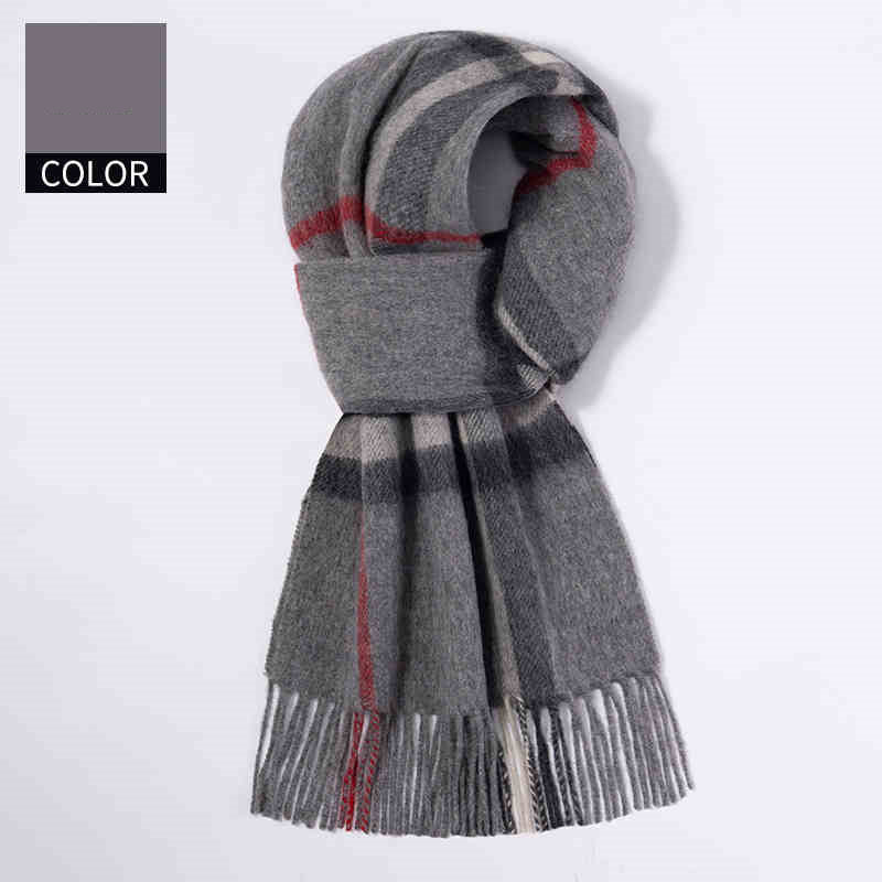 Winter Cashmere Wool Scarf – Soft Grid Pattern Warm Wrap