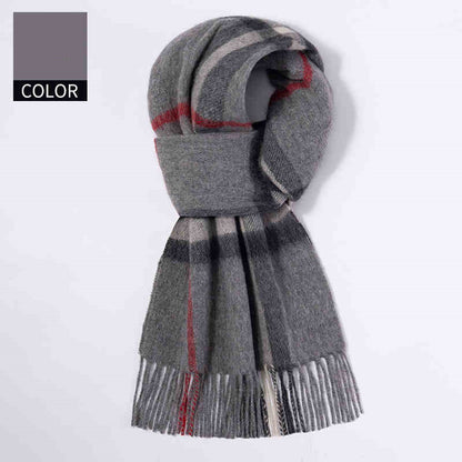 Winter Cashmere Wool Scarf – Soft Grid Pattern Warm Wrap
