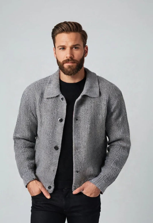 Men’s Retro Knit Button-Up Sweater – Loose Fit Casual Cardigan