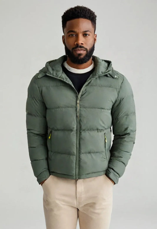 Men’s Thick Quilted Cotton Jacket – Warm Winter Zip-Up Puffer Coat