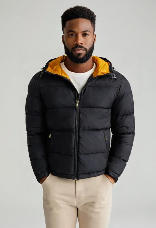 Men’s Thick Quilted Cotton Jacket – Warm Winter Zip-Up Puffer Coat