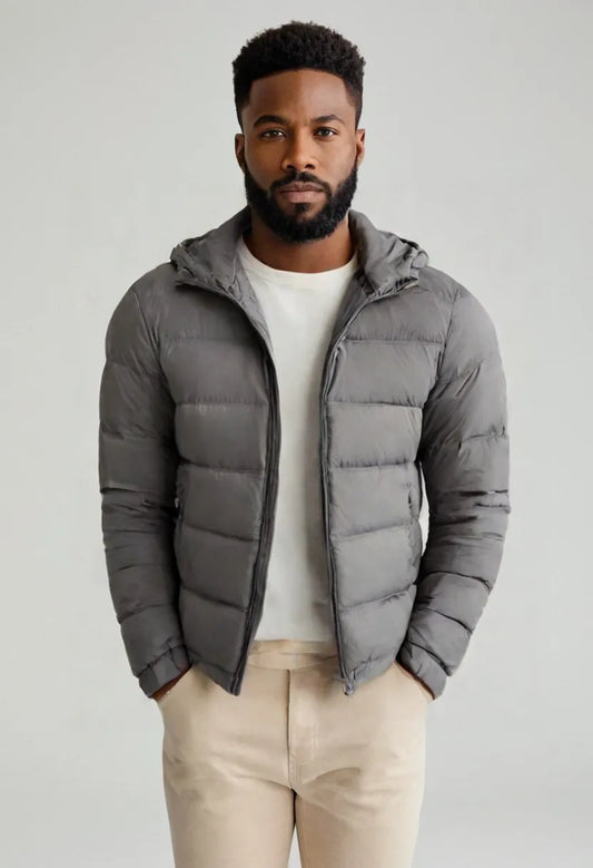 Men’s Hooded Winter Puffer Jacket – Thick Cotton-Padded Zip-Up Coat