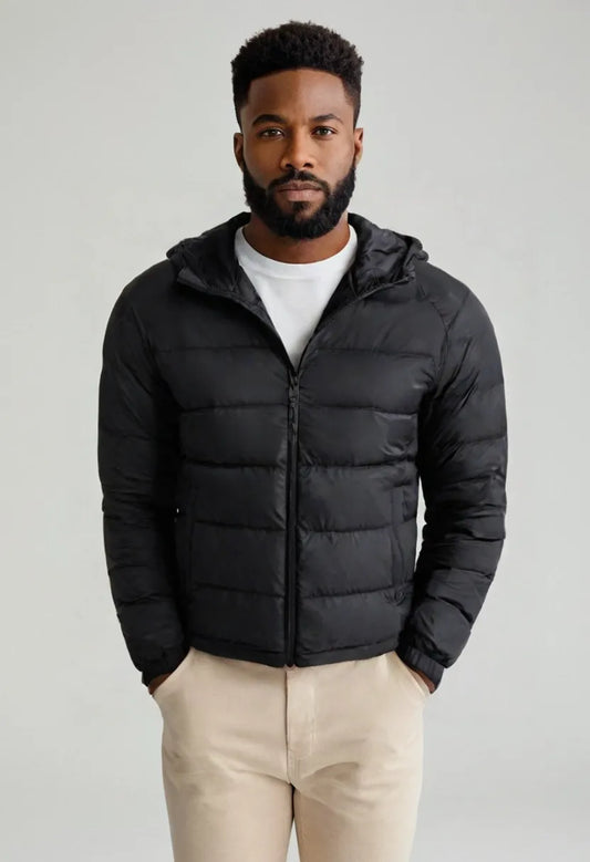 Men’s Hooded Winter Puffer Jacket – Thick Cotton-Padded Zip-Up Coat