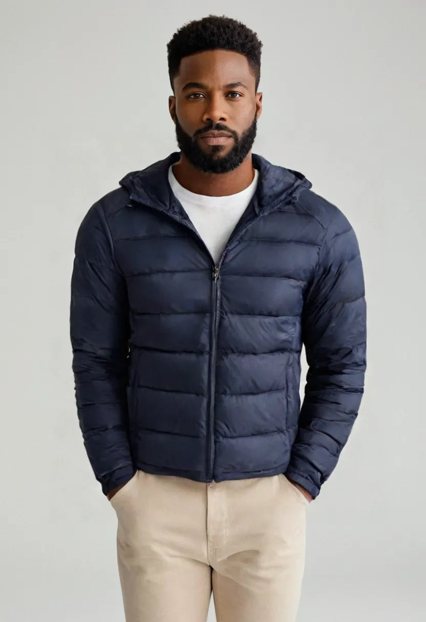 Men’s Hooded Winter Puffer Jacket – Thick Cotton-Padded Zip-Up Coat