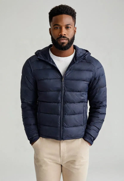 Men’s Hooded Winter Puffer Jacket – Thick Cotton-Padded Zip-Up Coat