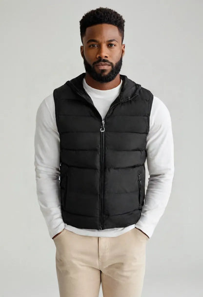 Men’s Thickened Cotton Padded Vest – Winter Casual Zip-Up Outerwear