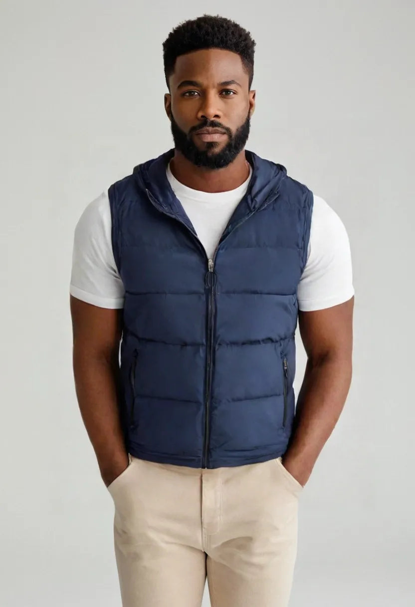 Men’s Thickened Cotton Padded Vest – Winter Casual Zip-Up Outerwear