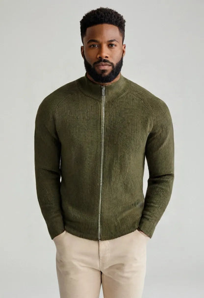 Men’s Long Zipper Knitted Cardigan – Slim Fit Casual Fall/Winter Outerwear