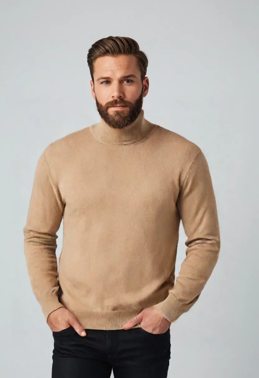 Men’s Turtleneck Pullover Sweater – Thick Warm Knit for Autumn & Winter