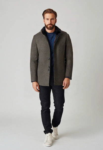 Men’s Stand Collar Woolen Overcoat – Classic Winter Outerwear