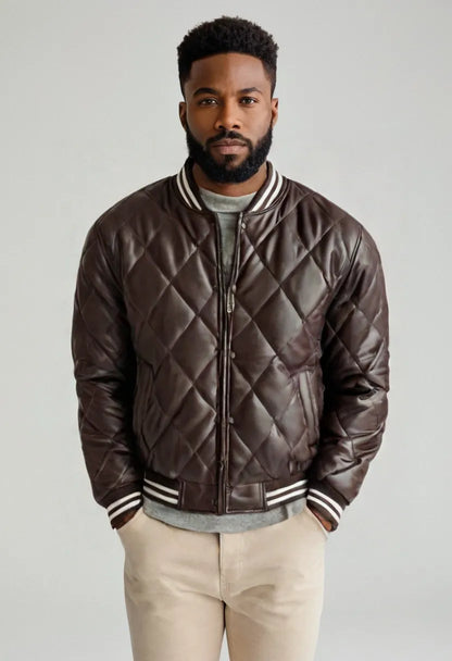 Men’s Trendy Faux Leather Baseball Jacket – Casual Street Style Outerwear