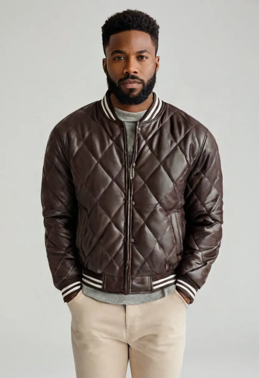 Men’s Trendy Faux Leather Baseball Jacket – Casual Street Style Outerwear