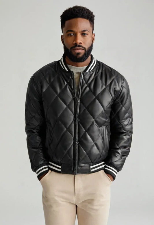 Men’s Trendy Faux Leather Baseball Jacket – Casual Street Style Outerwear