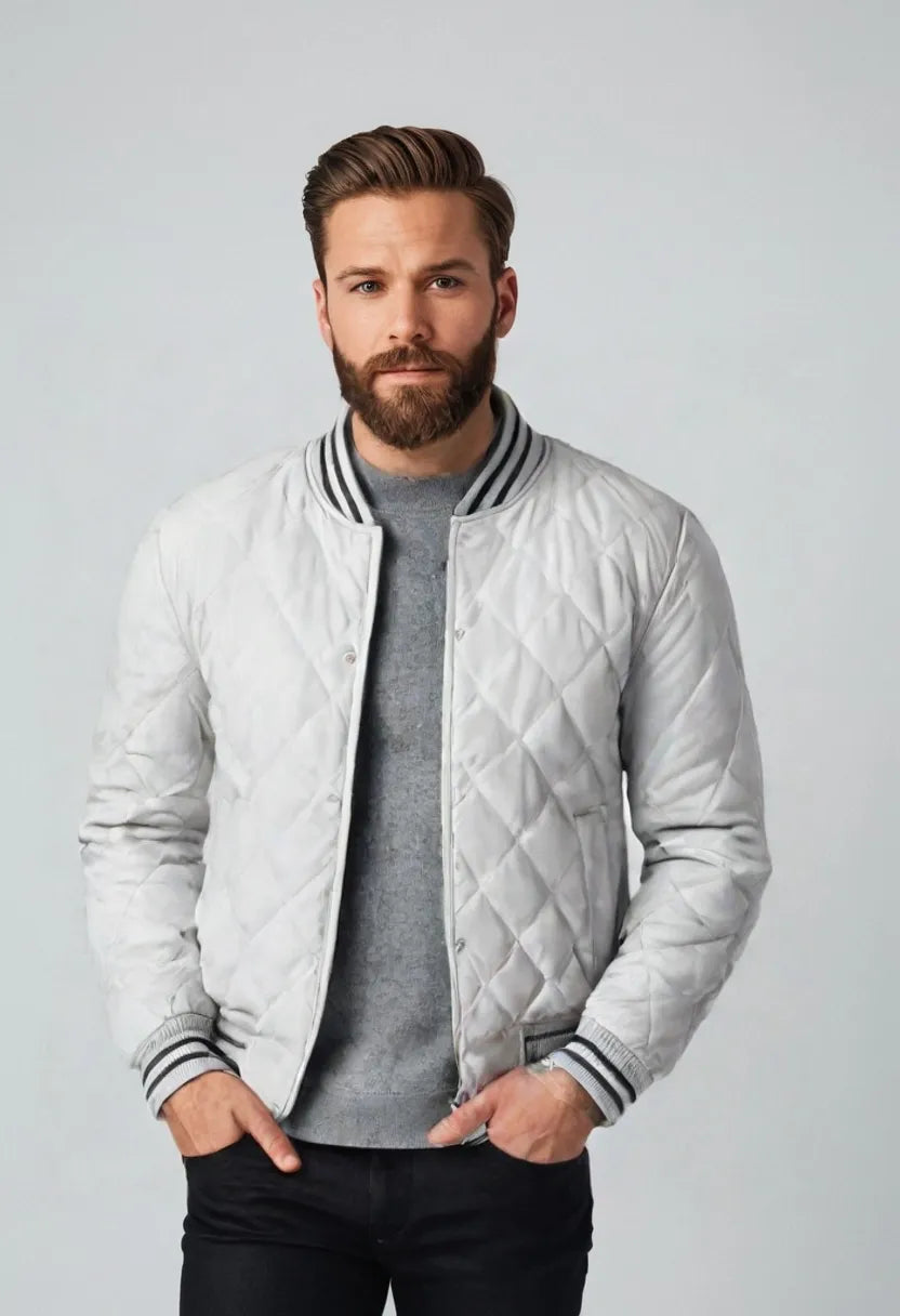 Men’s Trendy Faux Leather Baseball Jacket – Casual Street Style Outerwear