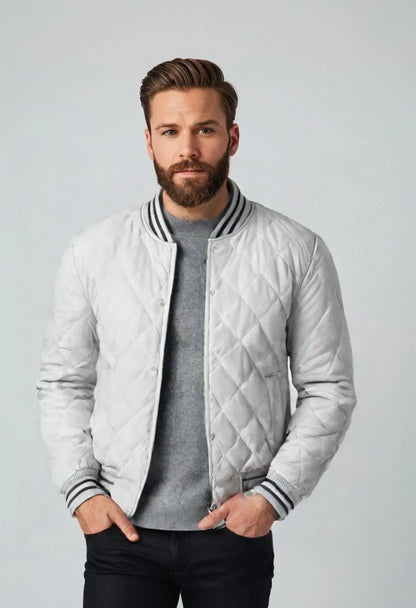 Men’s Trendy Faux Leather Baseball Jacket – Casual Street Style Outerwear
