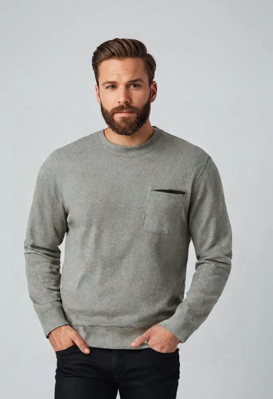 Men’s Contrast Pocket Pullover – Long Sleeve Loose Fit Spring Top