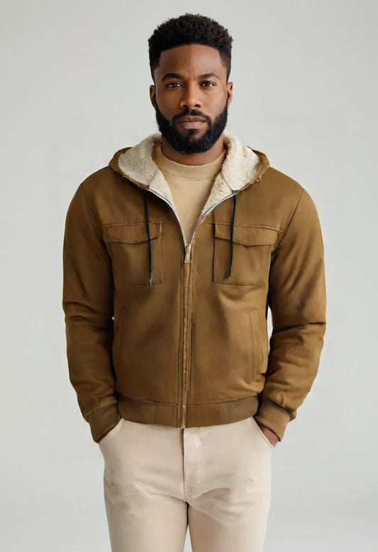 Men’s Fleece-Lined Utility Jacket – Warm Hooded Streetwear Layer