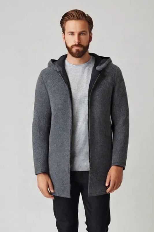 Men’s Fleece-Lined Zip-Up Hoodie – Casual Solid Color Cardigan