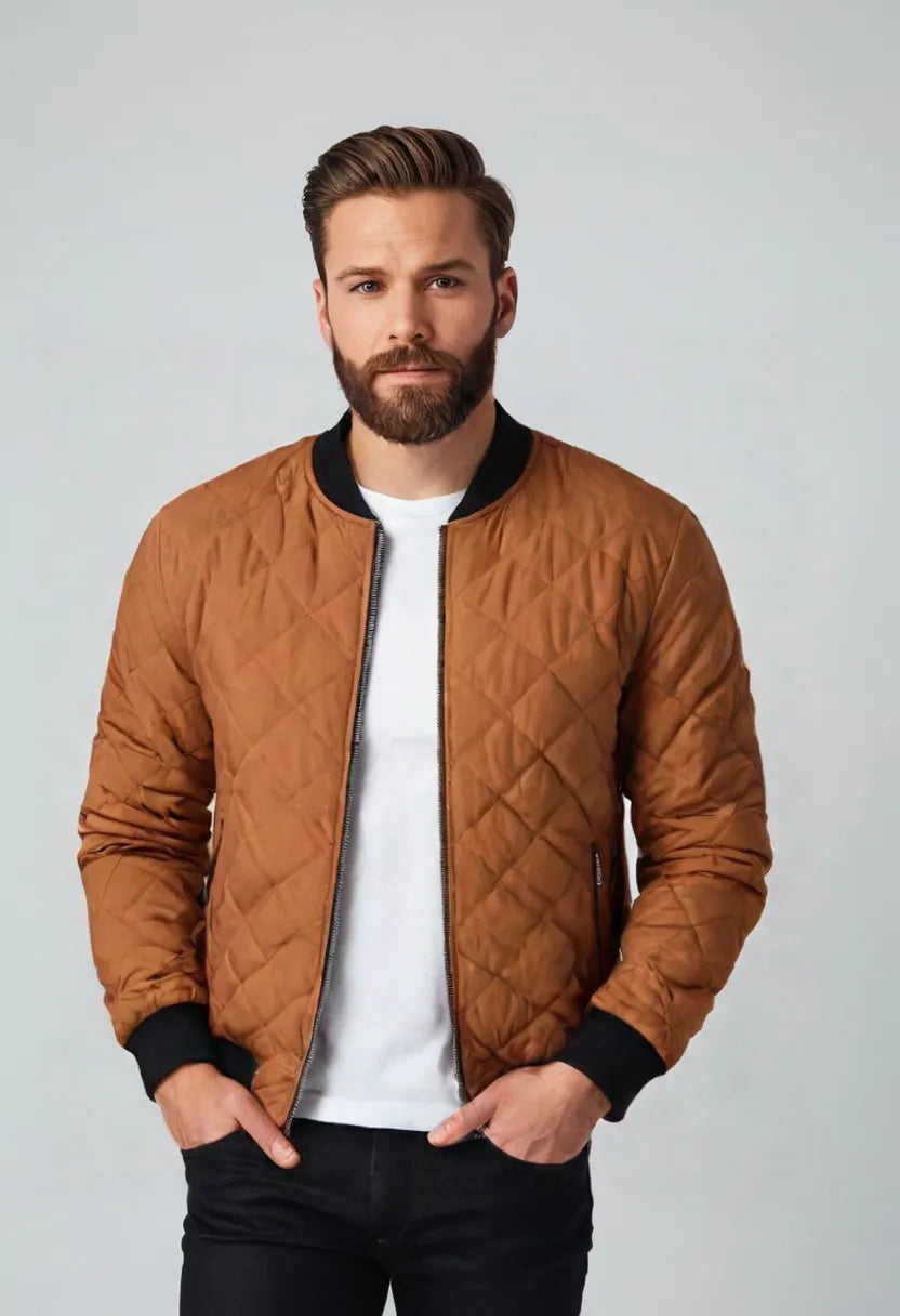 Men’s Quilted Cotton Baseball Jacket – Winter Warm, Windproof Casual Outerwear