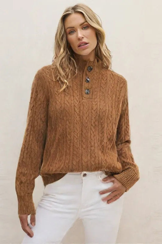 Textured Twisted Knit Pullover with Baseball Collar – Women’s Sweater