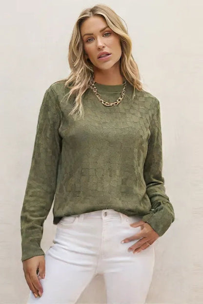 Women’s Waffle Knit Pullover – Round Neck Long Sleeve Sweater