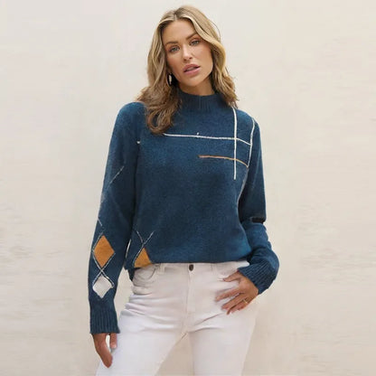 Women’s Half Turtleneck Loose Knit Sweater – Mid-Length Pullover