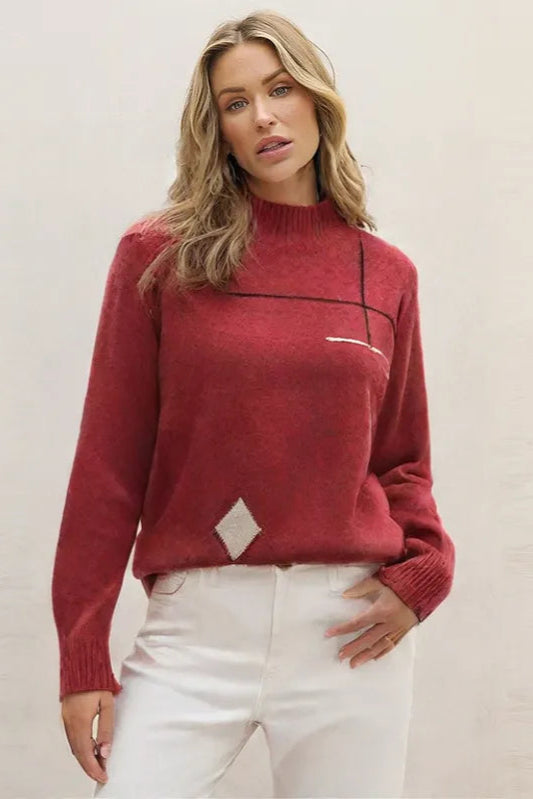 Women’s Half Turtleneck Loose Knit Sweater – Mid-Length Pullover