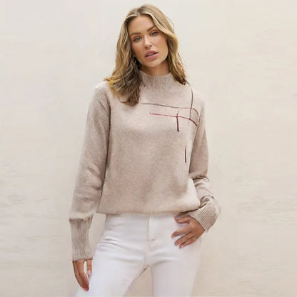 Women’s Half Turtleneck Loose Knit Sweater – Mid-Length Pullover