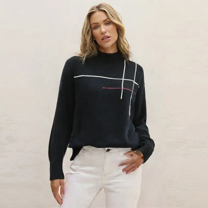 Women’s Half Turtleneck Loose Knit Sweater – Mid-Length Pullover