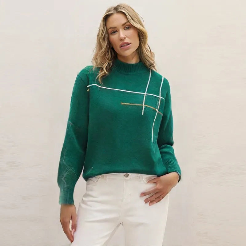 Women’s Half Turtleneck Loose Knit Sweater – Mid-Length Pullover