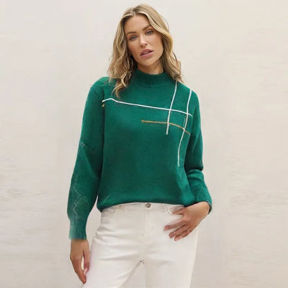 Women’s Half Turtleneck Loose Knit Sweater – Mid-Length Pullover