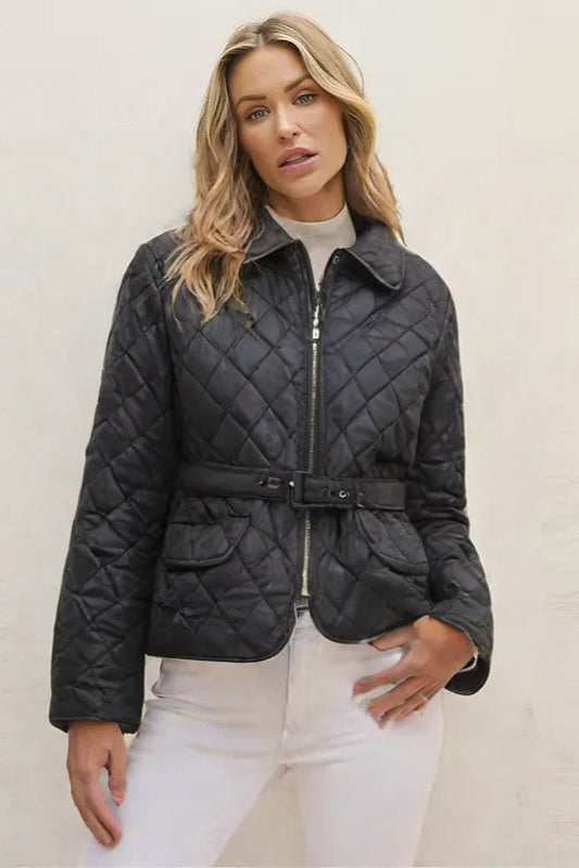 Belted Quilted Cotton Jacket – Casual Mid-Length Outerwear