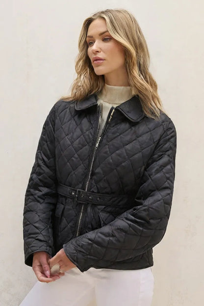 Belted Quilted Cotton Jacket – Casual Mid-Length Outerwear