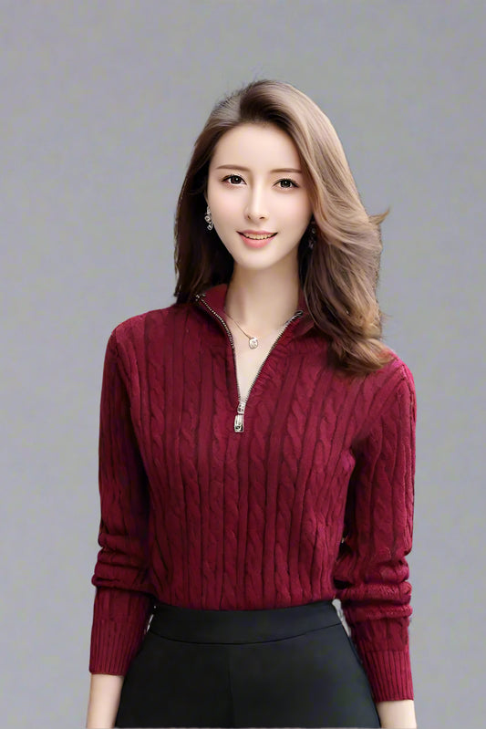 Quarter-Zip Cable Knit Pullover – Thickened Winter Sweater