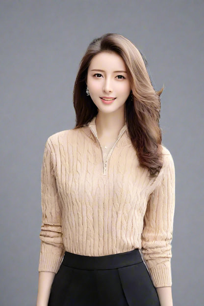 Quarter-Zip Cable Knit Pullover – Thickened Winter Sweater