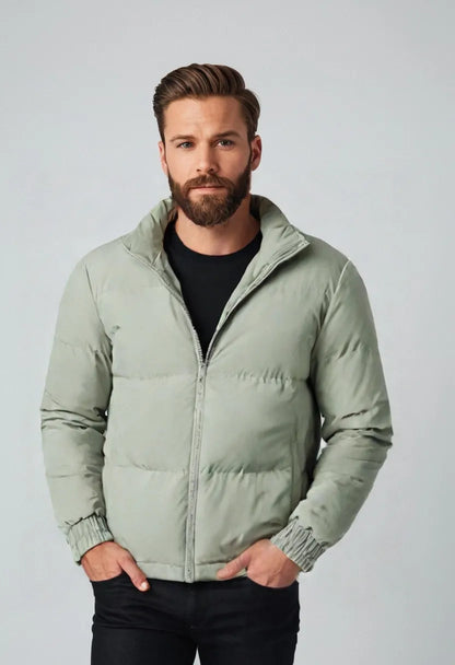 Men’s Puffer Jacket – Stand Collar Cotton-Filled Winter Coat