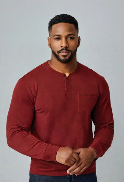 Men’s Slim Fit Henley Shirt – Long Sleeve Pullover Top