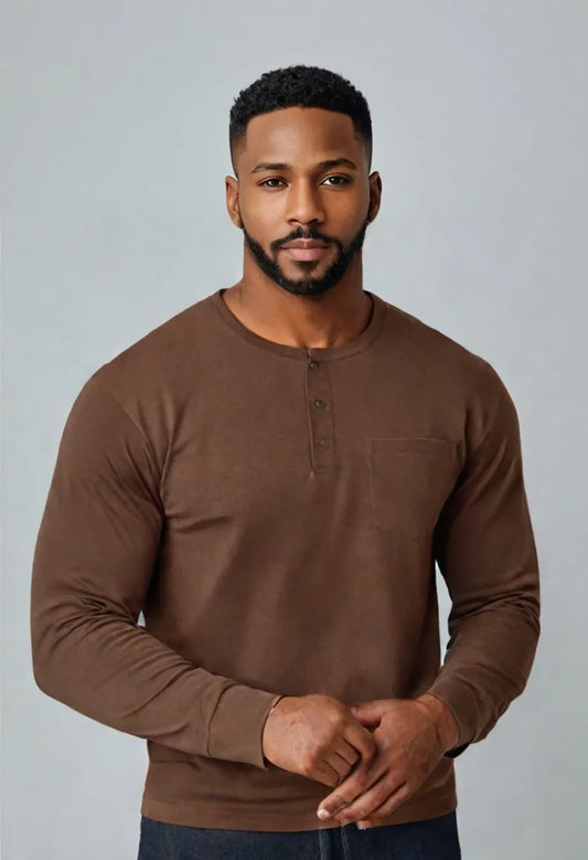 Men’s Slim Fit Henley Shirt – Long Sleeve Pullover Top
