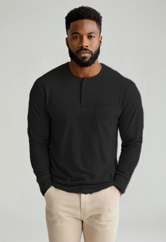 Men’s Slim Fit Henley Shirt – Long Sleeve Pullover Top
